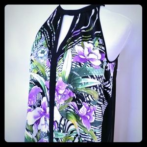 Kenneth Cole multi color floral pleated tunic.